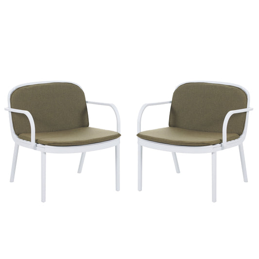 Luna Outdoor PP Club Chair, White Frame With Green Cushion, Set Of 2