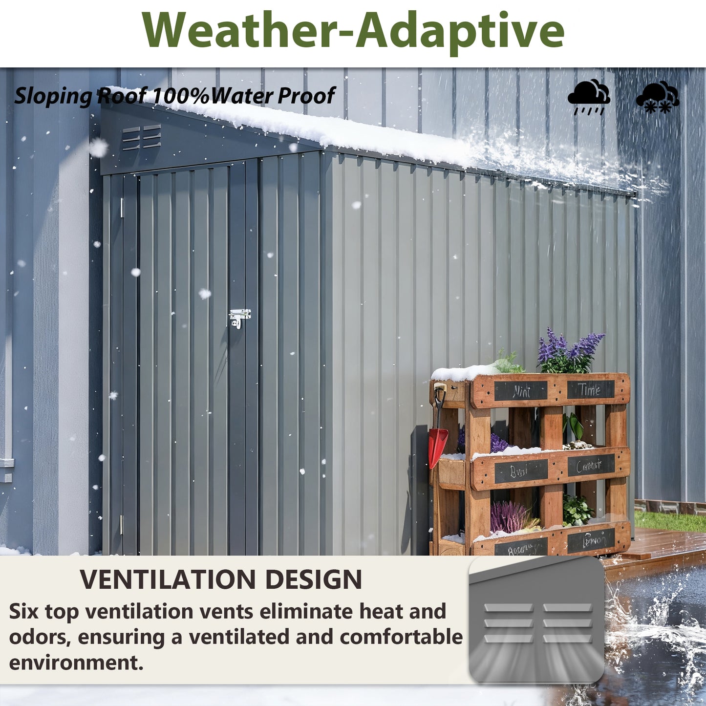 4x7 Foot Lean-To Shed In Olive Grey, Heavy-Duty Steel Outdoor Storage For Garden Tools & Bicycles, Maximize Your & Patio Space With All-Weather Protection