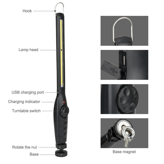 LED USB Rechargeable Work Light Magnetic Flashlight Flexible Cordless Torch Automotive Inspection Emergency Light 2 PACK