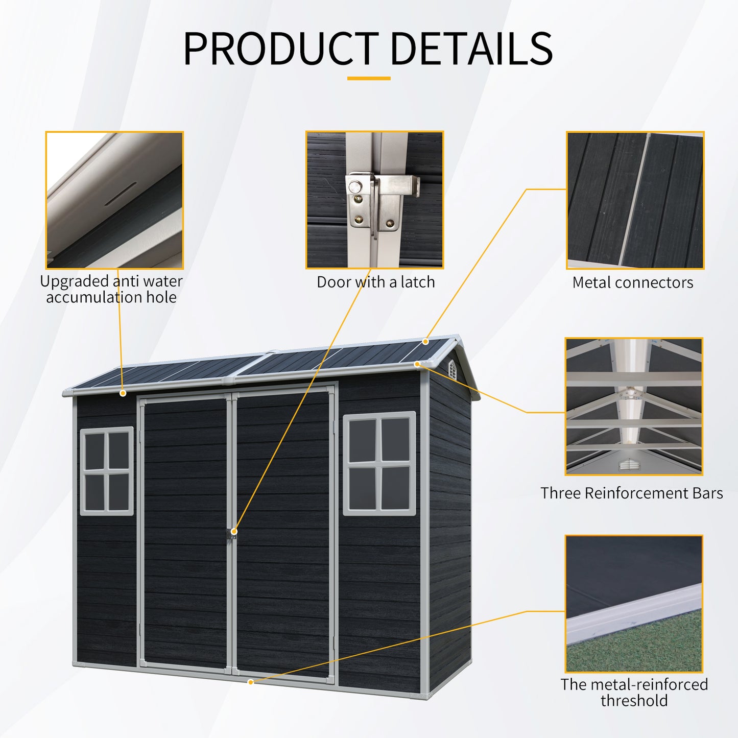 8 Ft X 4 Ft Outdoor Storage Shed With Two-Window And Double-Door, Plastic Shed With Floor For Gargen,Patio,Yard,Lawn,Black