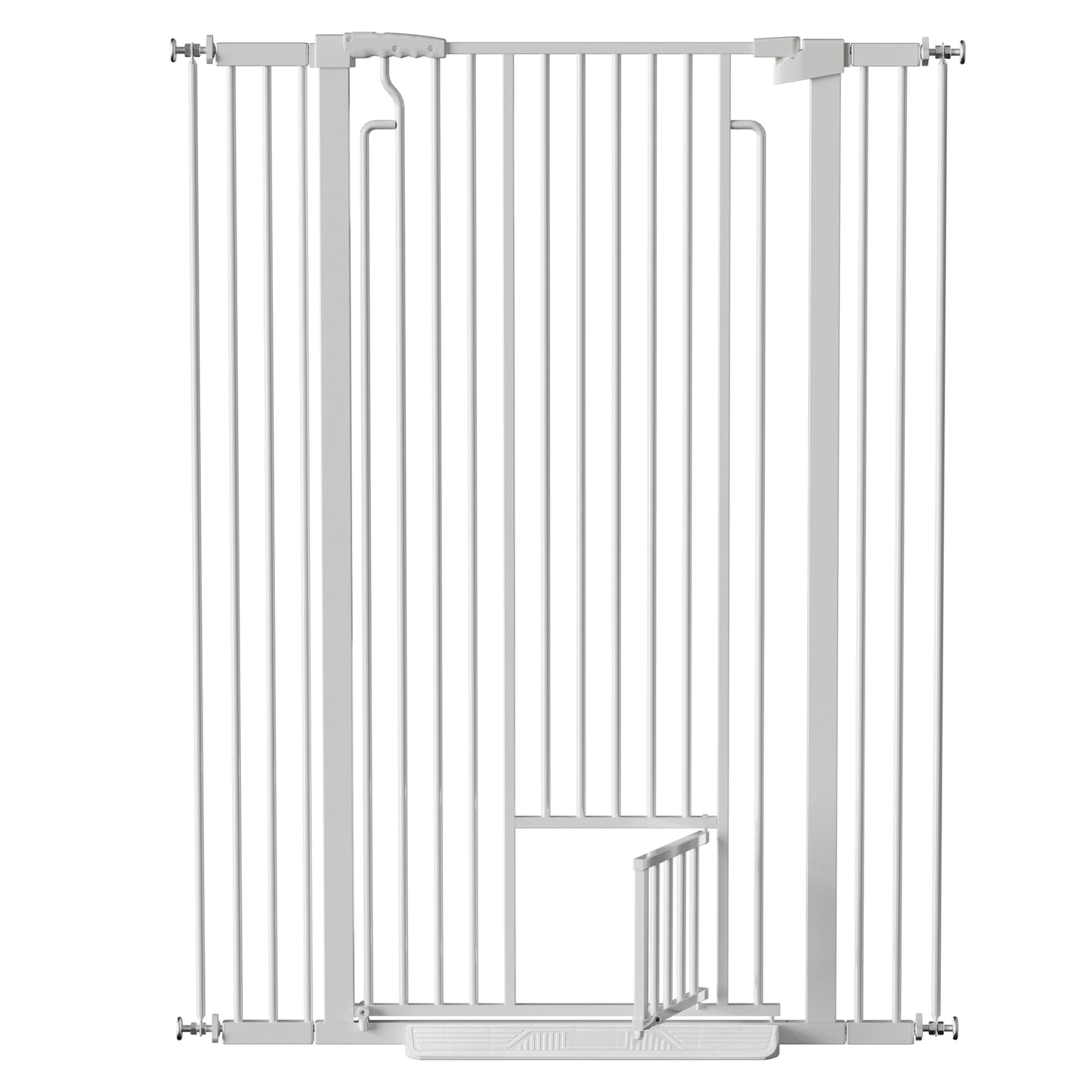 53.15 Extra Tall Cat Gate, 29.53 -40.16 Wide With Small Cat Door, Auto Close Safety Pet Gate, 1.37 Narrow Bar Spacing, NO Drilling Pressure Mount Kit For Cats And Dogs, White