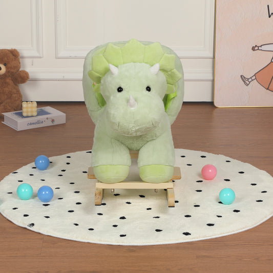 Kids Ride-On Rocking Horse Toy With Lullaby Song,Dinosaur Rocking Toy With Hand Puppets And Safety Belt For Children 1-3 Years, Soft Plush Fabric ,Green,CPC Certified