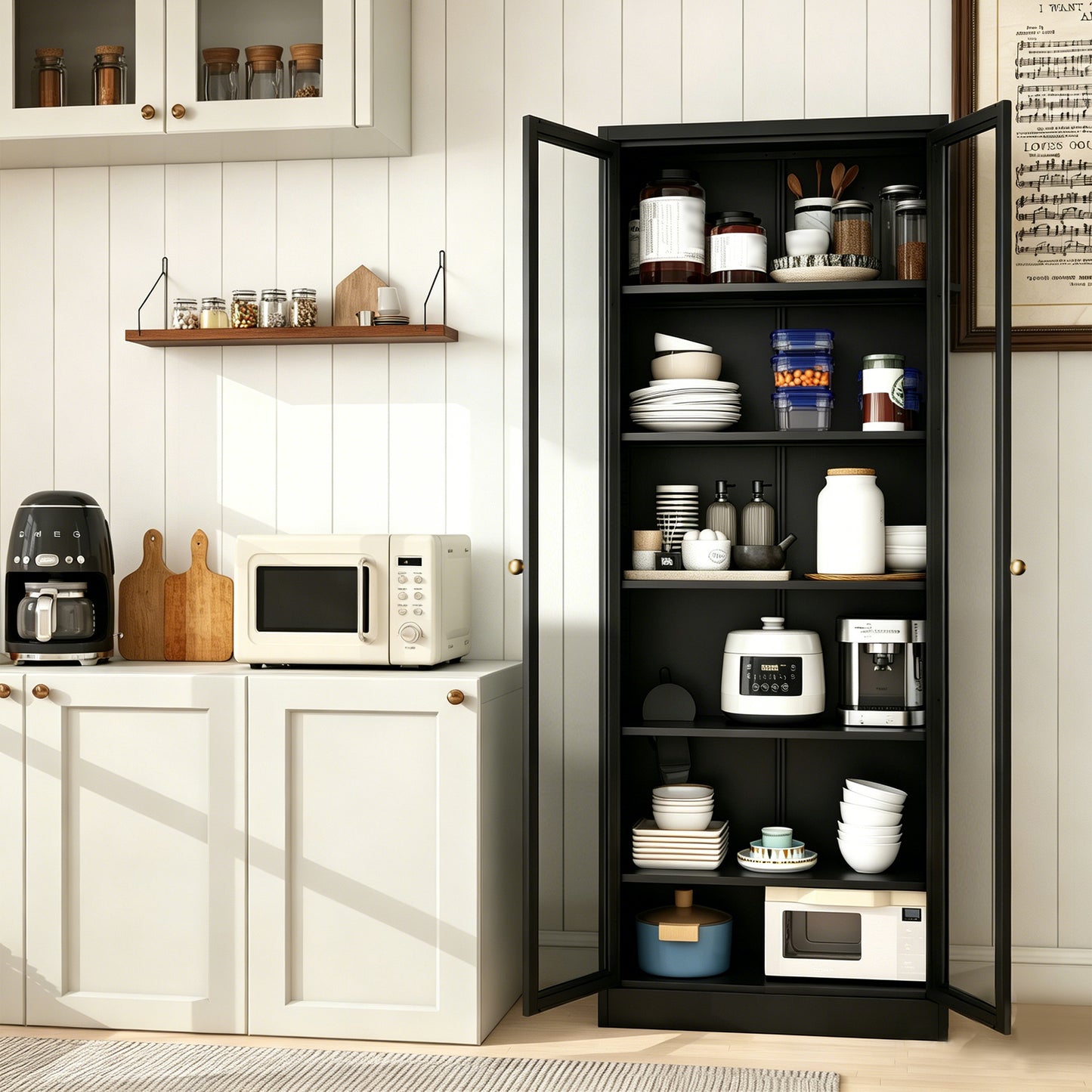 Metal Kitchen Pantry Cabinet - 72 Tall Storage With 5 Adjustable Shelves, Black Freestanding Cabinet For Kitchen Pantry Bathroom