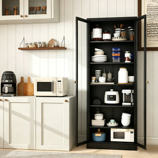 Metal Kitchen Pantry Cabinet - 72 Tall Storage With 5 Adjustable Shelves, Black Freestanding Cabinet For Kitchen Pantry Bathroom