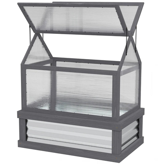 Outsunny Raised Garden Flower Bed Kit With Greenhouse, Wooden Cold Frame Planter