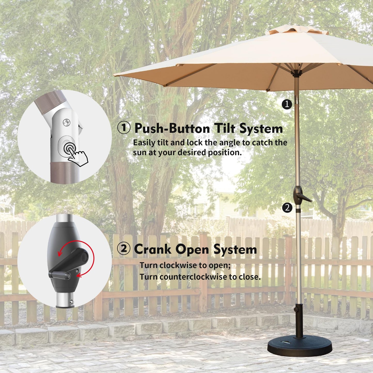 10FT Patio Umbrella, Outdoor Table Umbrella With Push Button Tilt And Crank, UV Protection Waterproof Market Sun Umbrella With 8 Sturdy Ribs For Garden, Deck, Backyard Beige -Base Not Included