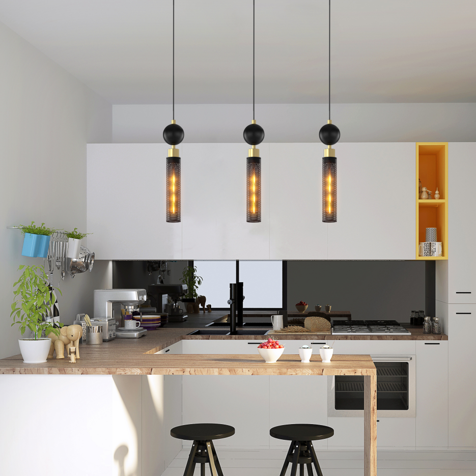Modern Black Wrought Iron Pendant Light For Kitchen Island, Adjustable Cord Pendant Fixture, Hanging Lighting Over Kitchen Island, Indoor Chandelier For Bedroom & Bathroom
