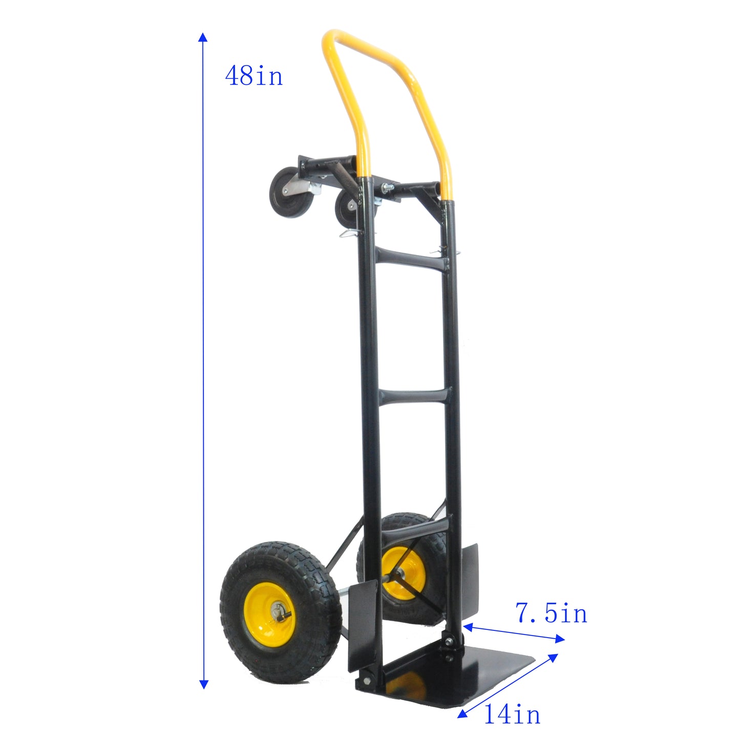 HT1006BK-YL Hand Truck Dual Purpose 2 Wheel Dolly Cart And 4 Wheel Push Cart With Swivel Wheels 330 Lbs Capacity Heavy Duty Platform Cart For Moving Warehouse Garden Grocery