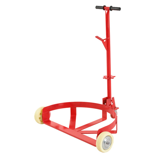 55 Gallon Drum Dolly, 1200lbs Capacity, With 2 Fixed PU Wheels And 1 Swivel Wheel - Low Profile Steel Oil Drum Caddy Oil Barrel Drum Roller Hand Cart-Red