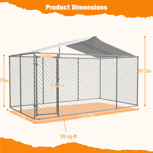 Heavy Duty Outdoor Dog Kennel 13.1x7.5x7.6 Ft, Galvanized Chain Link Playpen With Waterproof Anti-UV Cover, Secure Lock, Large Exercise Pen For Puppy & Small Pets