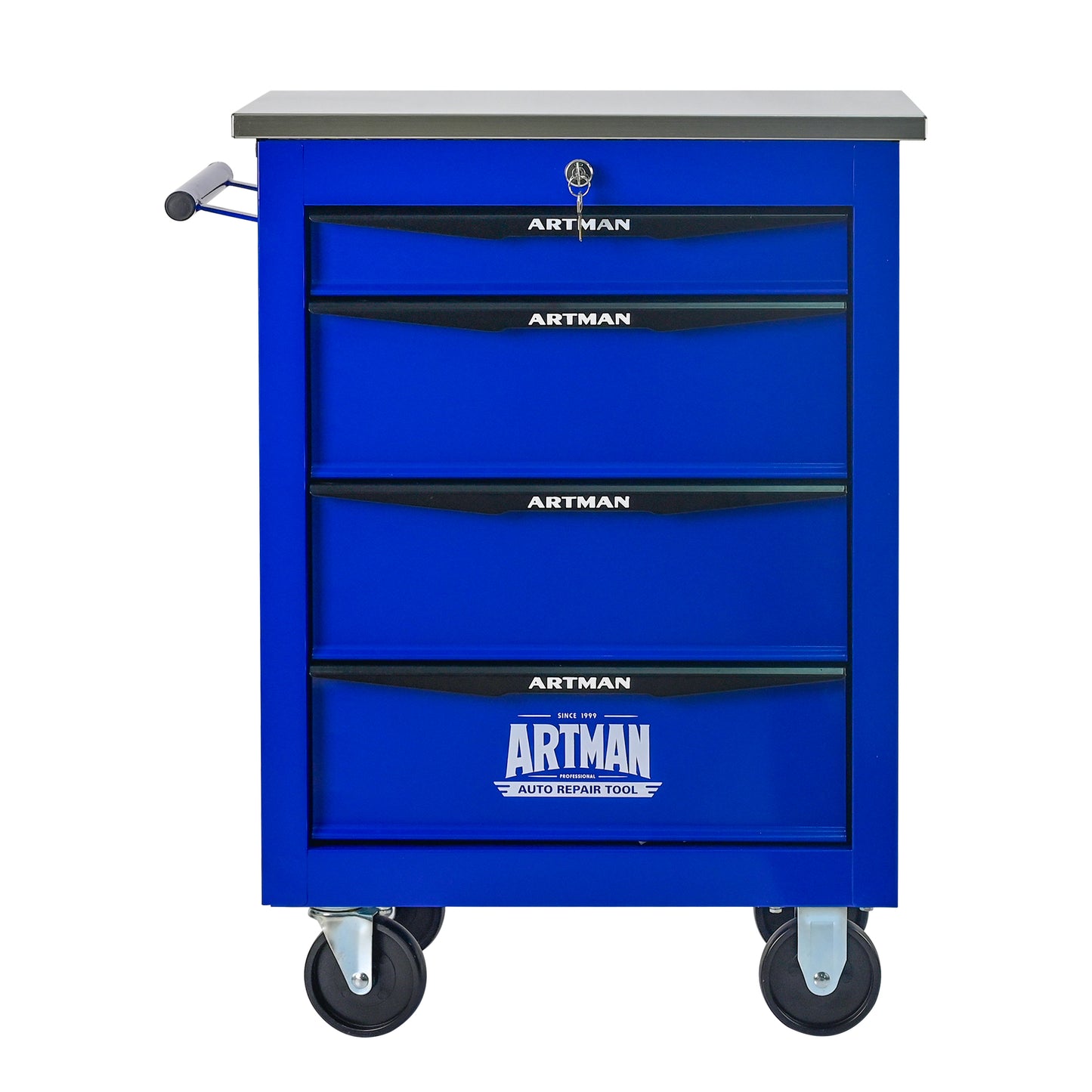 4 Drawers Multifunctional Tool Cart With Wheels,Metal Rolling Tool Cart Storage For Garage Workshop Warehouse Repair Shop--With Stainless Steel Roof- BLACK&BLUE