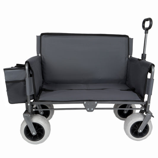 3- In- 1 Folding Wagon With Bench Seat - Patent Protection Includes 1 Ice Pack 500lbs Capacity 9 X4 Beach Tires For Camping & Beach Gray