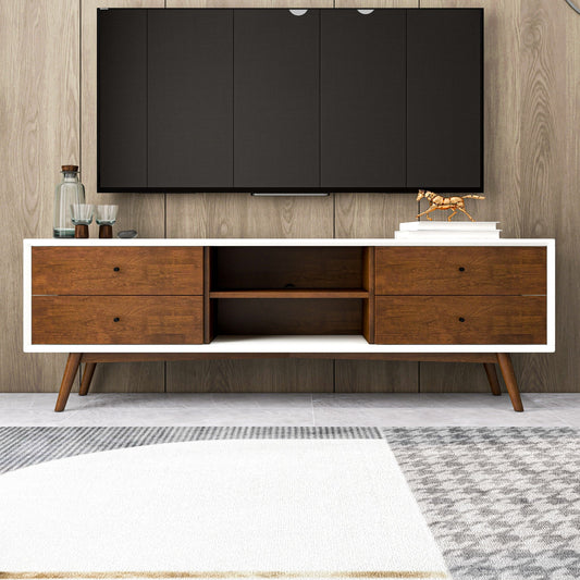 Caroline Walnut White TV Stand Up To 72 For Living Room Decor