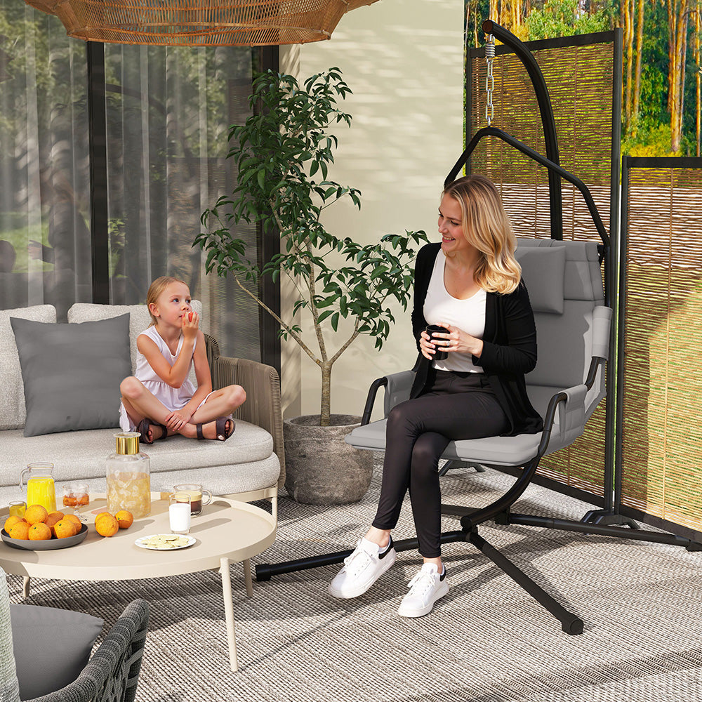Hammock Chair With Stand And PA Coating Cushion, Hanging Swing Chair With Steel Frame For Indoor And Outdoor, With Padded Armrests And A Supportive Headrest