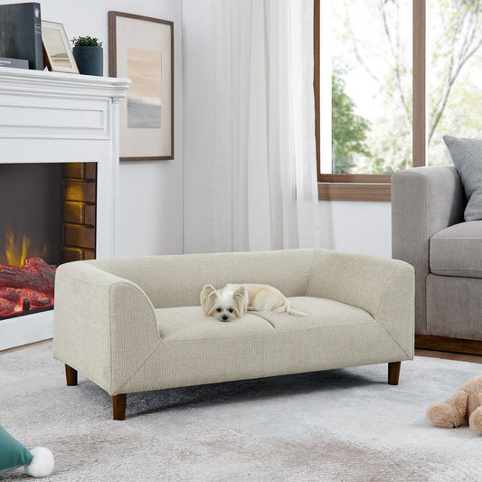 Pet Sofa With Backrest And Armrests, Modern Rectangular Pet Sofa Suitable For Small And Medium Dogs, Soft Cushion Comfortable Dog Sofa,--BEIGE
