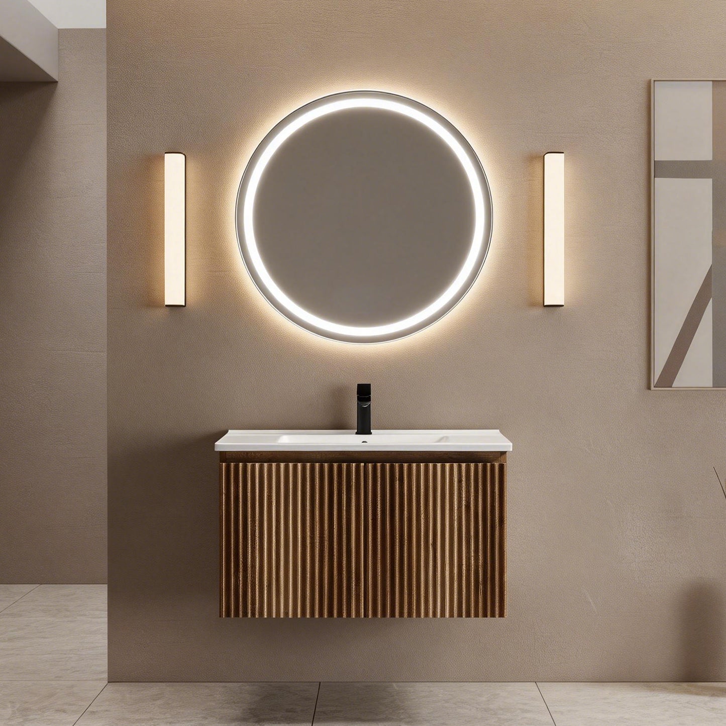 30inch Gloden Oak Folding Wall Cabinet With Creamic Sink- Patented 1-Minute Install Space-Saving & Easy Assemble Modern Style