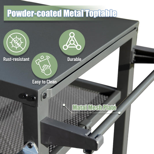 3-Shelf Outdoor Grill Table, Grill Cart Outdoor With Wheels, Pizza Oven Table And Food Prep Table, Blackstone Table With Propane Tank Hook, Grill Stand For Blackstone Griddle For Outside BBQ