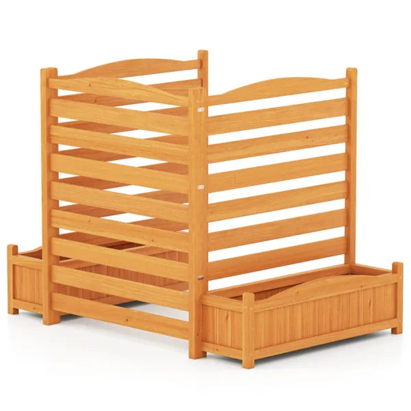 No-Dig Fir Wood Privacy Fence With Planter Boxes, 3-Panel AC Unit Screen For Outdoor Trash/Pool Equipment Concealment