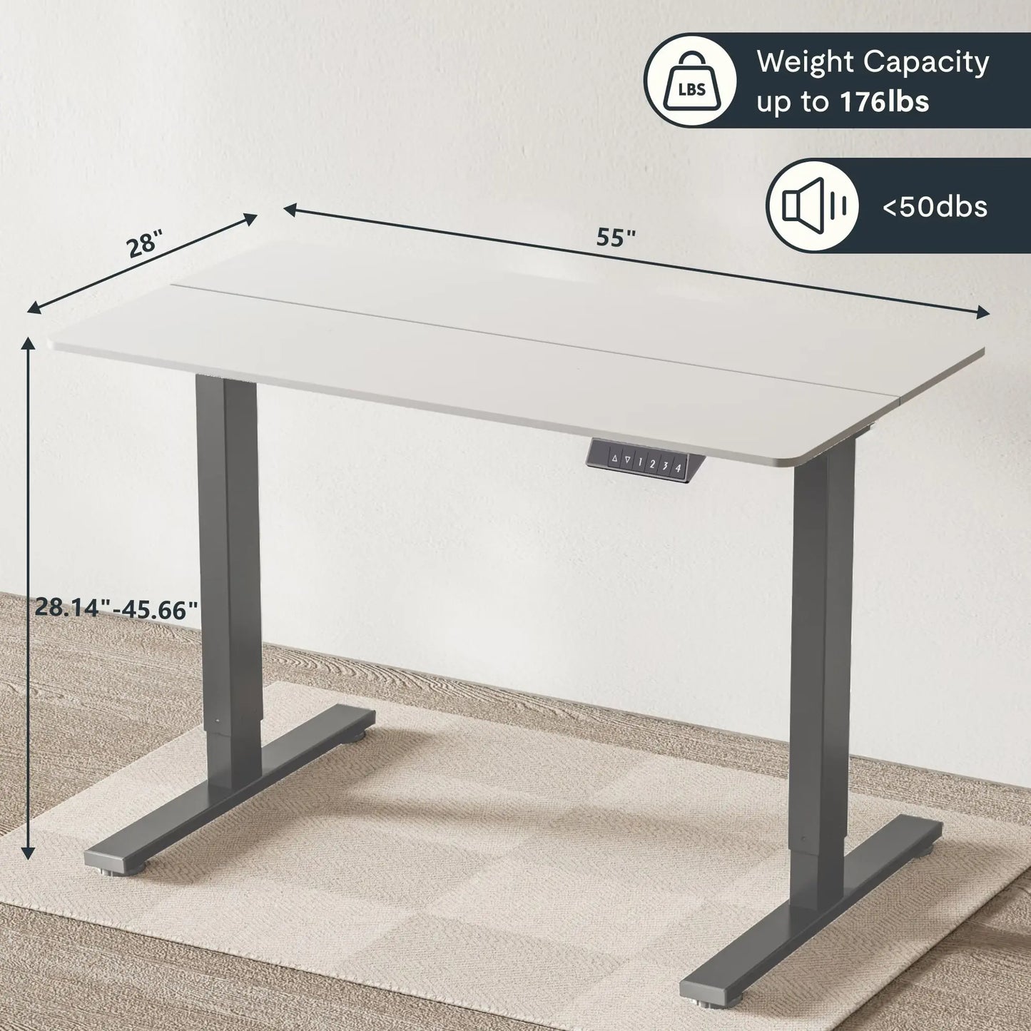 Electric Standing Desk Adjustable Height Desk With Two-Piece Tabletop Home Office Computer Workstation Sit Stand Up Desk, 55 X 28 Inches Grey Frame - White Top