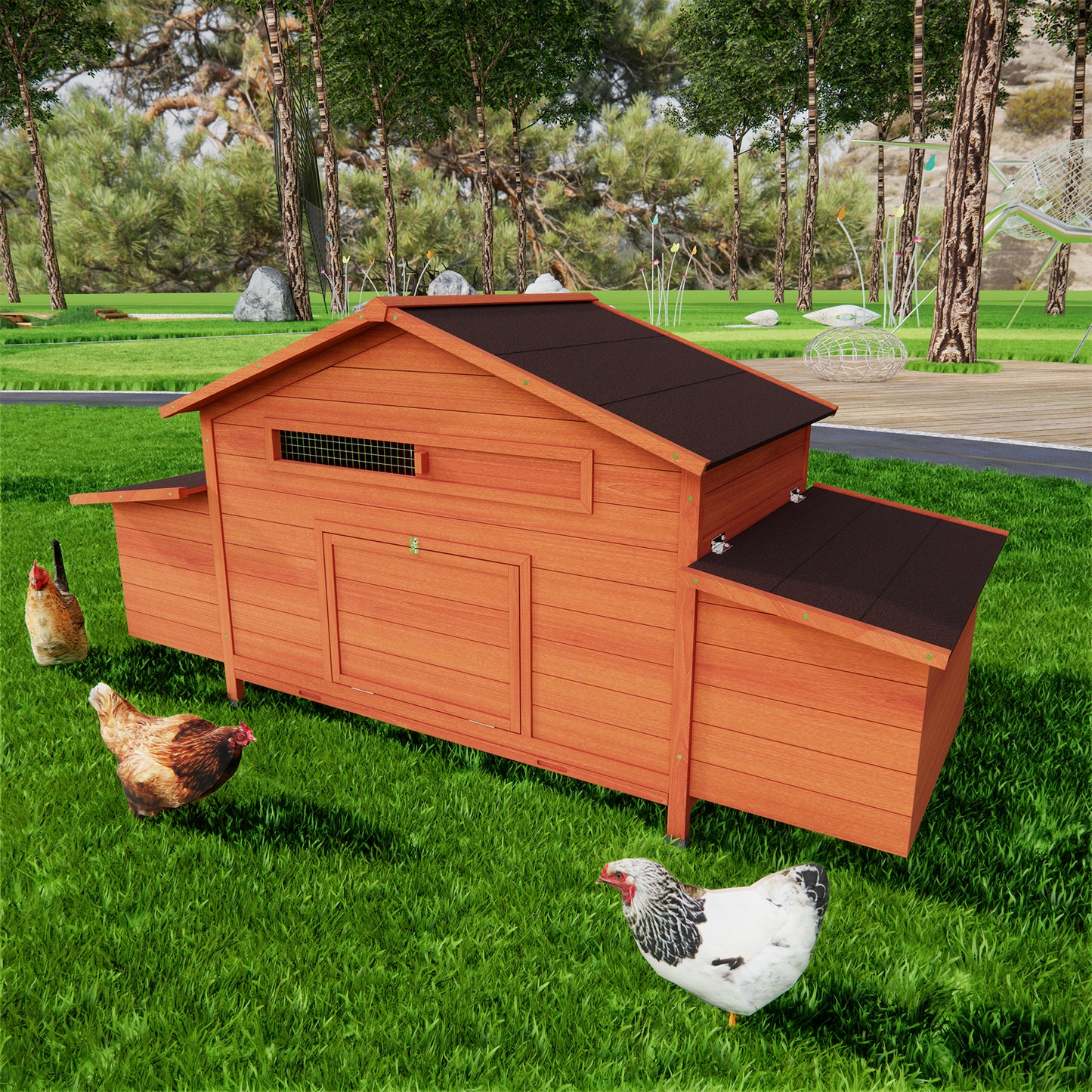 Large Wooden Chicken Coop Outdoor Hen House Poultry Cage For Outdoor With 2 Sides Nesting Boxes 2 Free- Range Doors Leakproof Tray