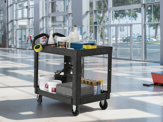 New Type Large And Heavy Duty Tray Top Service Cart With Wheels, Multipurpose Use For Indoor And Outdoor,total Capacity Of 550 Lbs,with 5-inch Non-marking Thermoplastic Rubber Casters 2 With Brake