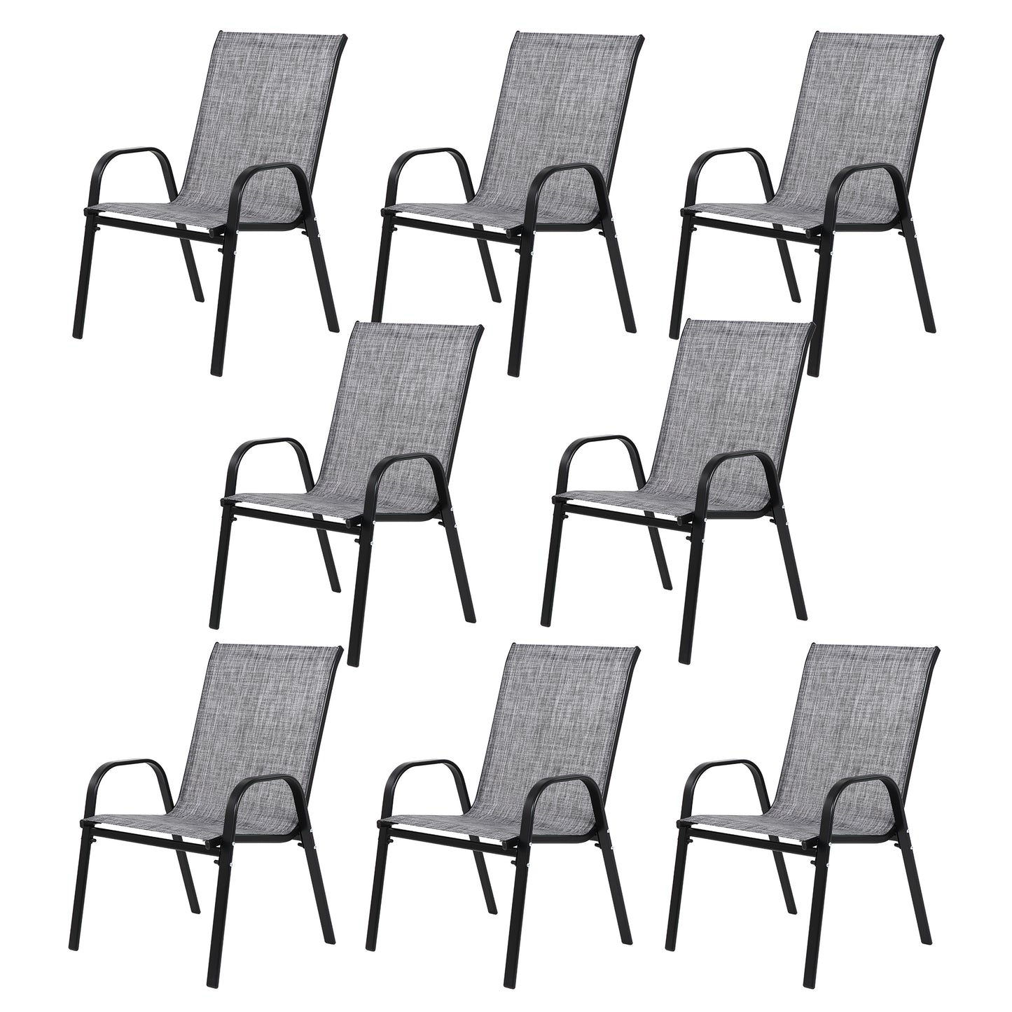 8 Piece Patio Chairs, Outdoor Camping Chairs With Breathable Textilene Fabric, Set Of 2 Garden Chairs With Armrest High Backrest For Garden Patio Pool Beach Yard Space Saving Grey 8