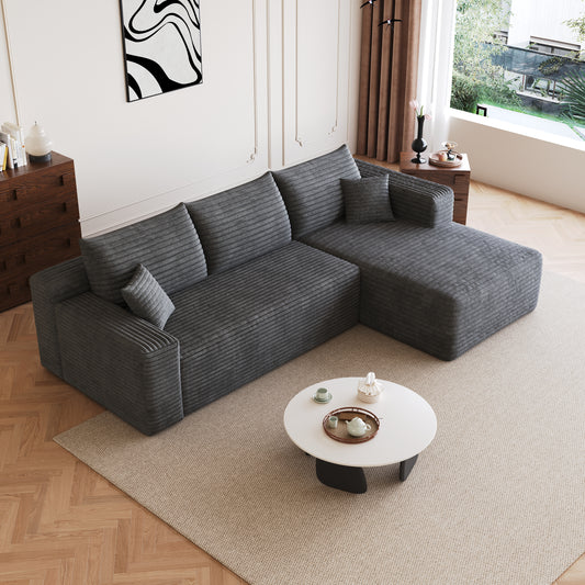 95 Cloud Sectional Sofa,Modern Minimalist Upholstered Couches, Comfort U Shaped Sofa For Living Room,Deep Seat Corner Couch,No Assembly Required,Dark Grey Plush Corduroy Fabric
