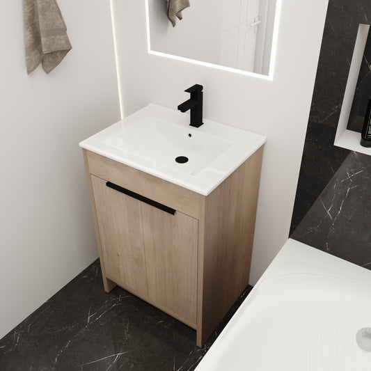Freestanding Bathroom Vanity With White Ceramic Sink & 2 Soft-Close Cabinet Doors KD-PACKING ,BVB02424PLO-G-BL9060B ,W1286S00015