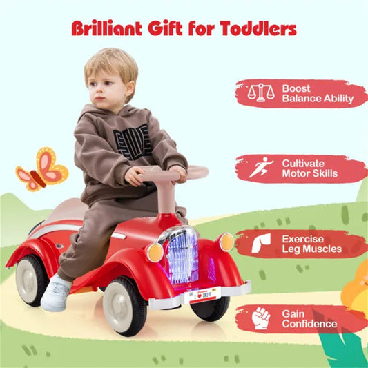 Kids Ride On Sliding Car, Foot-to-Floor Toy With LED Lights & Horn (Red 19-36 Months)