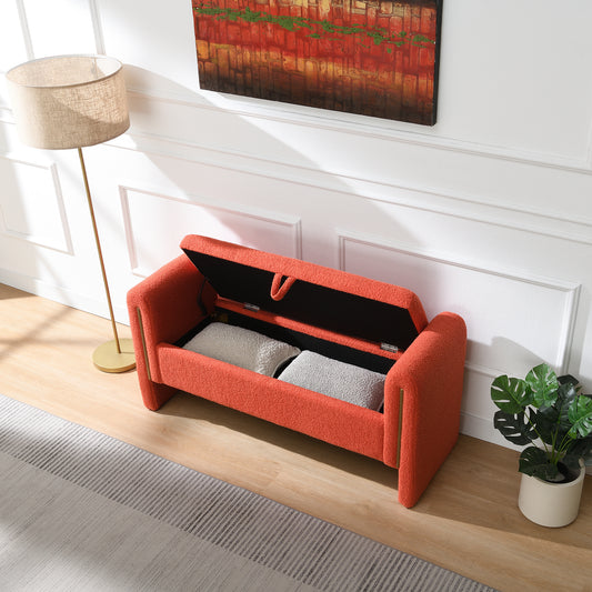 Modern Teddy Bed End Bench With Arms And Storage,Upholstered Large Foot Rest Stool, Comfy Window Vanity Bench For Living Room,Bedroom,Dorm,Coffee Table,Teddy Orange