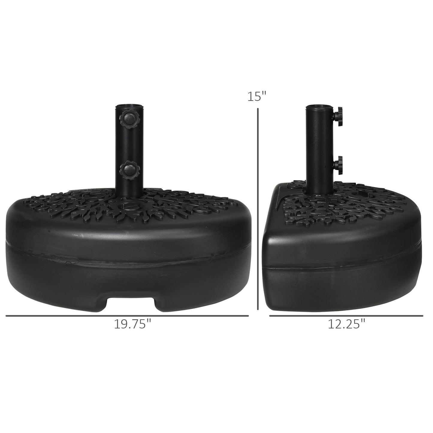 Half Round Umbrella Base, Sand Or Water Filled Half Patio Umbrella Stand Holder For Lawn, Deck, Backyard And Garden, 40lb Capacity Water Or 46lb Capacity Sand, Fit 1.5"or 2" Pole, Black
