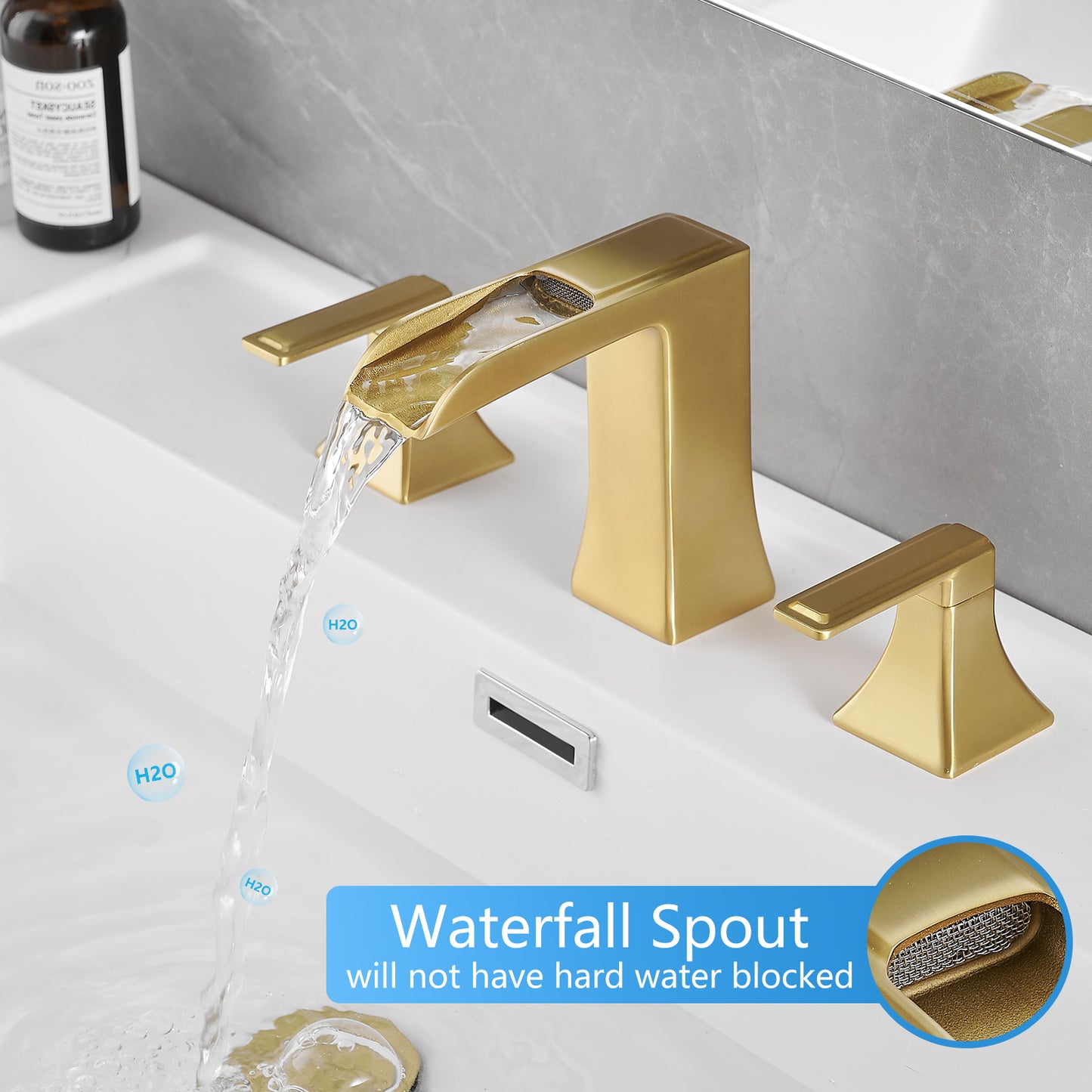 Bathroom Faucets For Sink 3 Hole Nickel Gold 8 Inch Widespread Bathroom Sink Faucet With Up Drain Double Lever Handle Faucet Bathroom Vanity Faucet Basin Mixer Tap Faucet With Hose