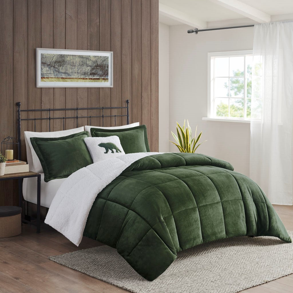 Full Queen Plush To Sherpa Down Comforter Set