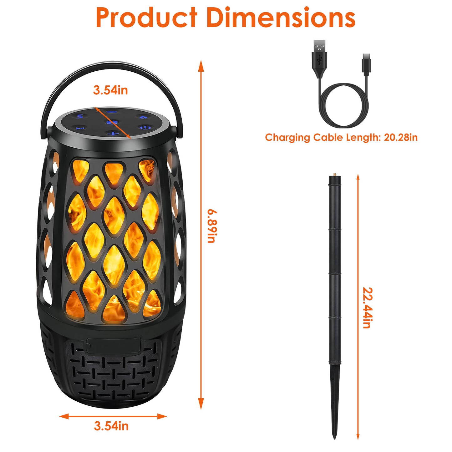 1Pc 4 In 1 Wireless 5.3 Outdoor Speaker IPX5 Waterproof Patio Speaker LED Flame Speaker With 3 Flame Light Modes Hook Stake Wall Mount Holder Sync Up To 1,00 Speakers
