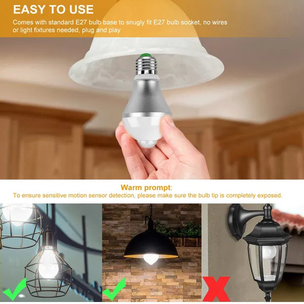 E27 Motion Sensor Light Bulb 9W/5W 1000LM 6500K Dusk To Dawn Automatic On/Off LED Light Bulb Indoor Outdoor Use