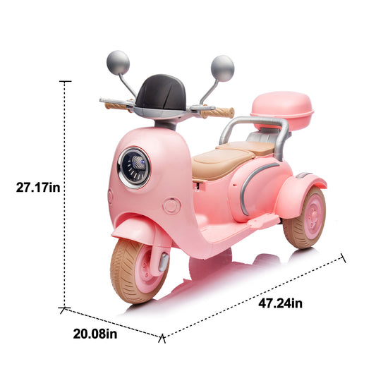 12V Two Motors Kids Ride On Level Up Two-seater Electric Motorcycle,Three-wheel Toy W Music,Bluetooth,USB,Backseat Flip Seat,Portable Storage Hooks&Oversized Trunk,LED Headlight For Kids 3-6.