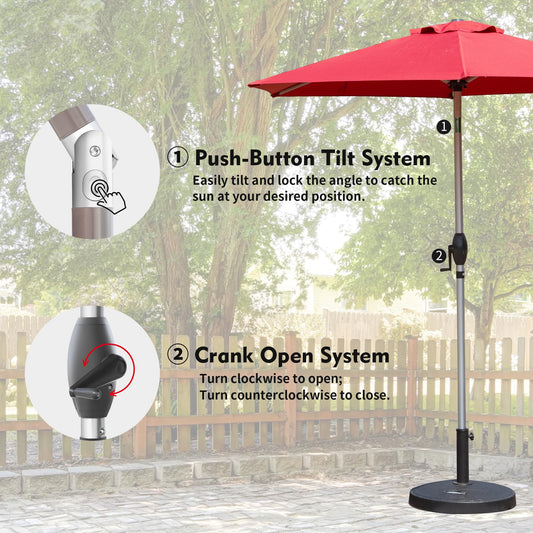 7.5FT Patio Umbrella, Outdoor Table Umbrella With Push Button Tilt And Crank, UV Protection Waterproof Market Sun Umbrella With 6 Sturdy Ribs For Garden, Deck, Backyard, Pool Brick Red