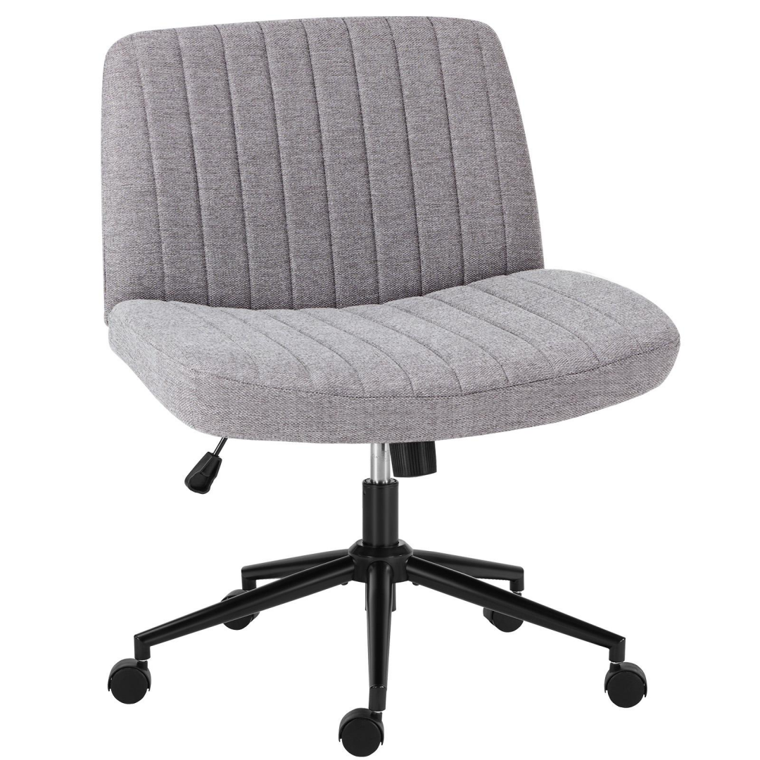 Office Desk Vanity Chair Cross Legged Armless Swivel Fabric Height Adjustable Wide Seat With Replaceable Wheels-Fixed Base, Comfy Task Chair Padded
