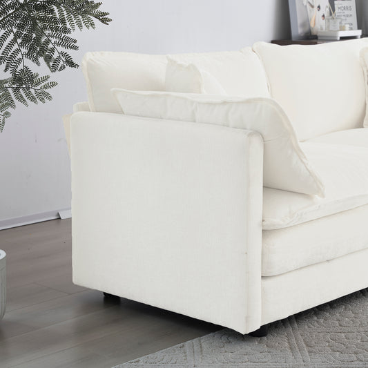 Comfort U Shaped Couch With Reversible Chaise, Modular Large U-Shape Sectional Sofa, Double Extra Ottomans,White Chenille