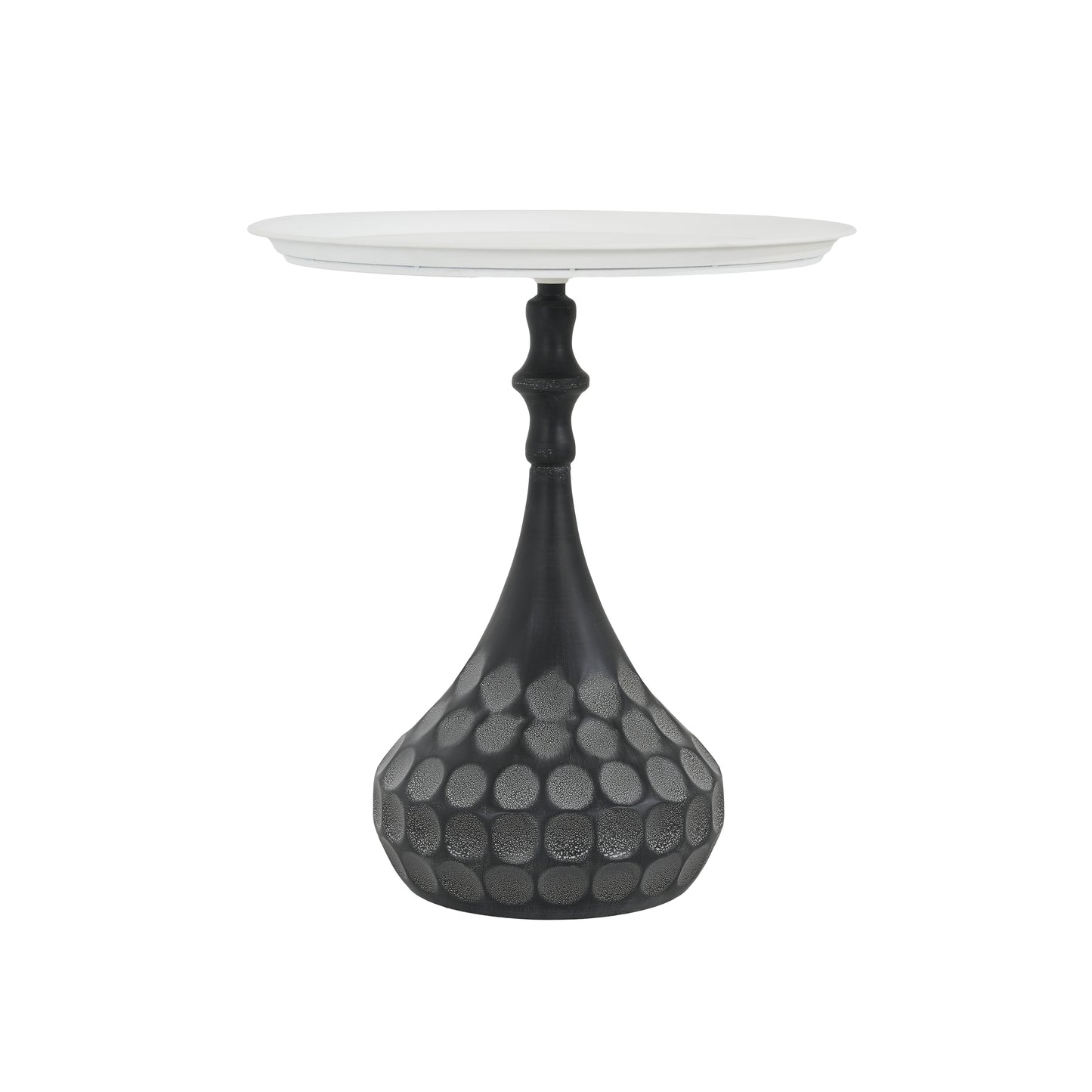 Accent Metal Coffee Table, Pedestal Table For Living Room, Hand-hammered Texture, White Black
