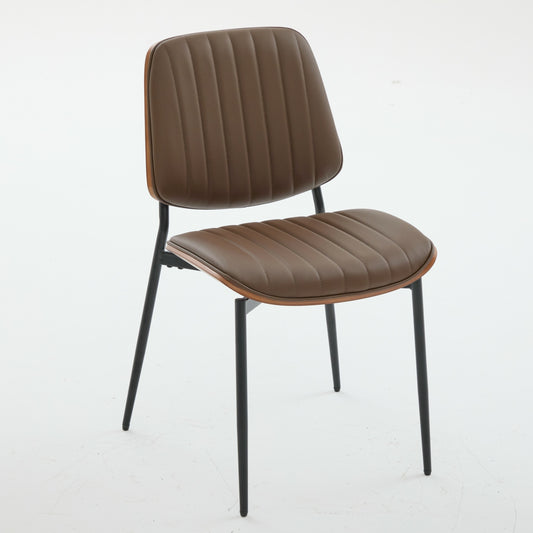 Dining Chairs Set Of 2 Mid Century Modern Retro Faux Leather Chair With Walnut Bentwood Back Upholstered Seat Metal Legs Adjustable Foot For Kitchen Dining Room Chairs Brown PU,SW1849BR