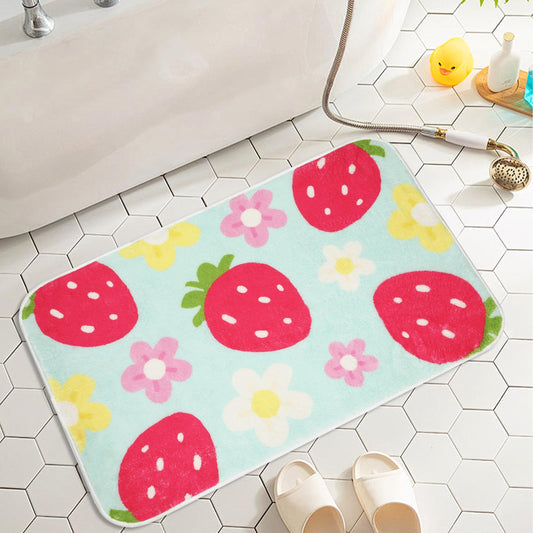 Cute Strawberry Flower Bath Mat, Green Bathroom Rugs Bathroom Accessories, Funny Colorful Non Slip Floor Bath Rug Machine Washable Absorbent Door Mats Tub Shower Bath Rug For Girls Clearance