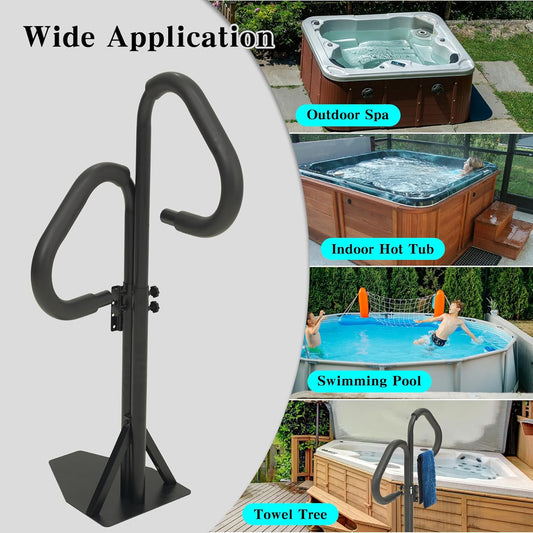 Two-Way Hot Tub Handrail, Aluminum Spa Hand Rail With 44 -60 Adjustable Height & 360 Swivel, Safety Side Handrails With Slide-Under Mount Base For Most Hot Tubs & Swim Spas, 600 LBS Capacity