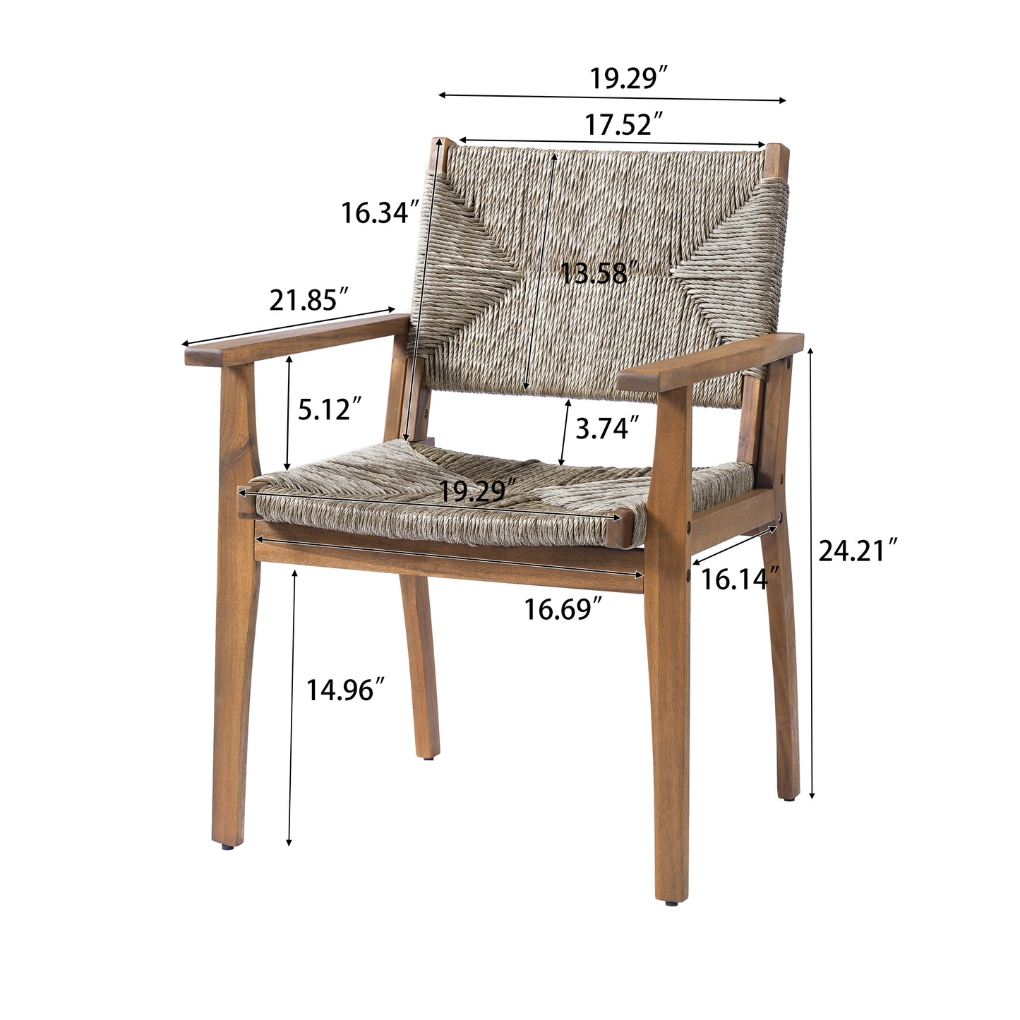 Durable Outdoor Dining Chair With Acacia Wood Frame, Handwoven Wicker Seat, Brown Finish, Patio Garden Furniture, Compatible With Matching Table