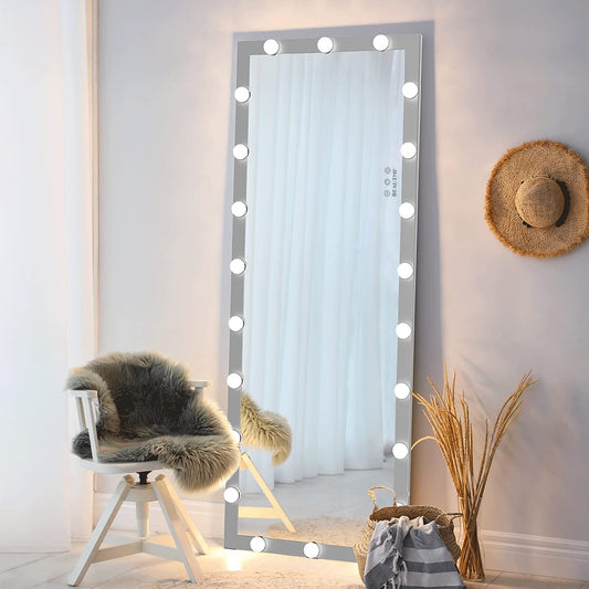 Full Length Mirror With Lights Full Body Vanity Mirror With 3 Color Modes Lighted Standing Floor Mirror For Dressing Room Bedroom Wall Mounted Touch Control Silver 63 X24