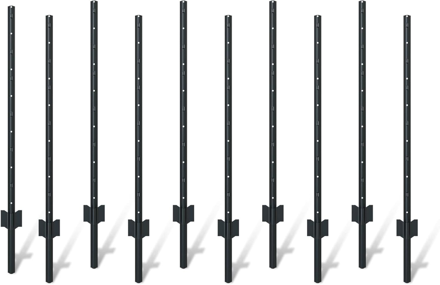10 Piece Garden Fence Post Set, 4-foot Heavy-duty U-shaped Metal Posts For Wire Mesh Fences, No-dig Temporary Fence Posts, Black