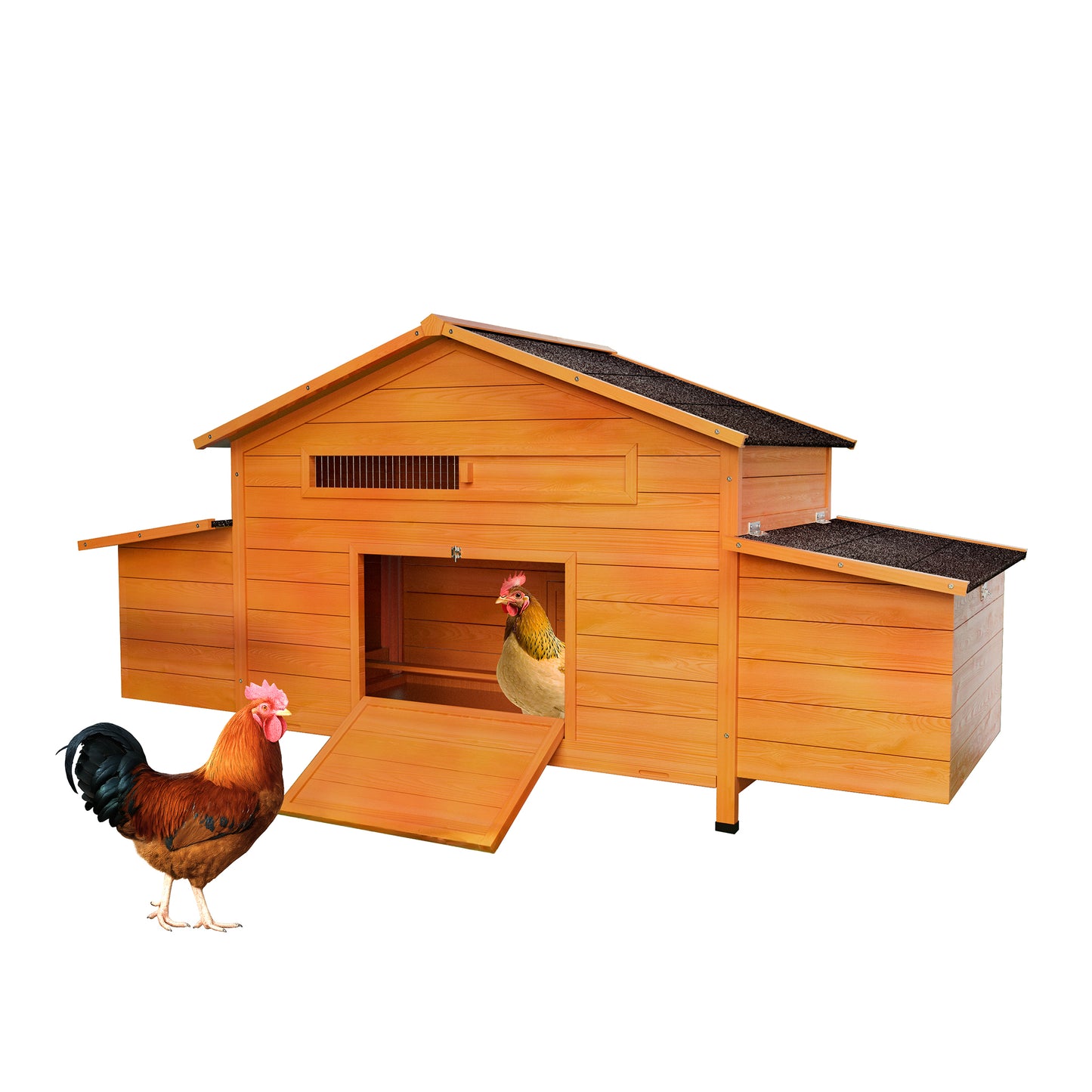 Large Wooden Chicken Coop With Nesting Box, Waterproof Roof, Secure Lock, Ventilated Hen House With Perch & Pull-Out Tray For Easy Cleaning