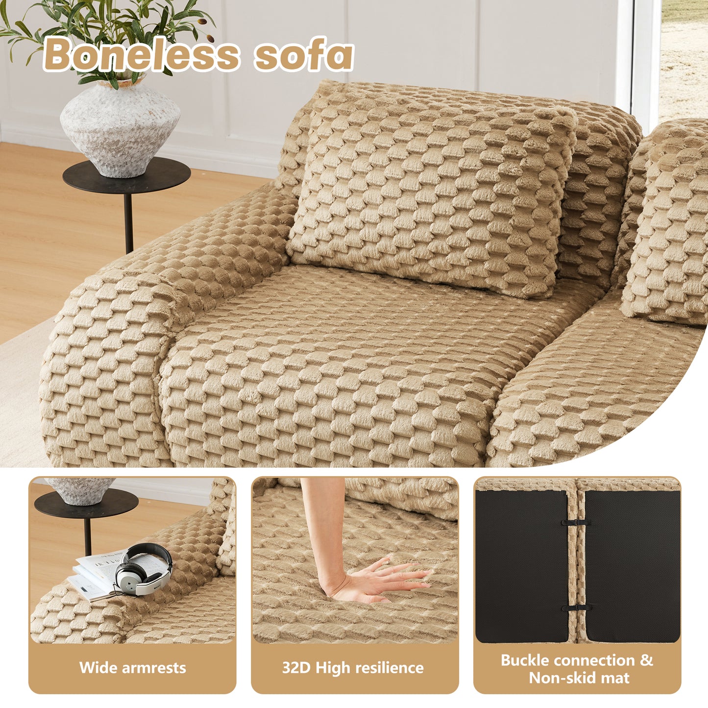 82 Modern Modular Sectional Sofa For Living Room,Flannelette Fabric,highly Textured,Oversized 2-Seater Couch With Deep Seat,Buckle Connection,Anti-slip Design,No Assembly,boneless Sofa,Light