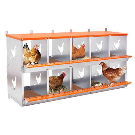 10-Bay Metal Nest Box-Wall Mount For Hens Ducks, Easy Egg Assembly, Vented Galvanized Steel Coop Equipment Orange