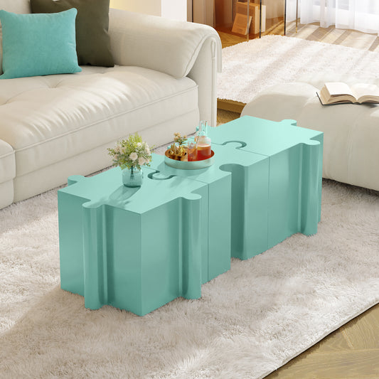 Puzzle Art Side Table, Modular Concave Edge MGO Table - Buy Singles Or Combine For Custom Layouts, Indoor & Outdoor,Light Green Color
